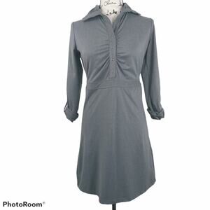 TEHAMA Athletic Roll Sleeve Gray Button Dress